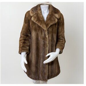 Vintage Brown Mink Fur Coat Jacket Womens L Pastel Stroller Let Out Canada 1970s